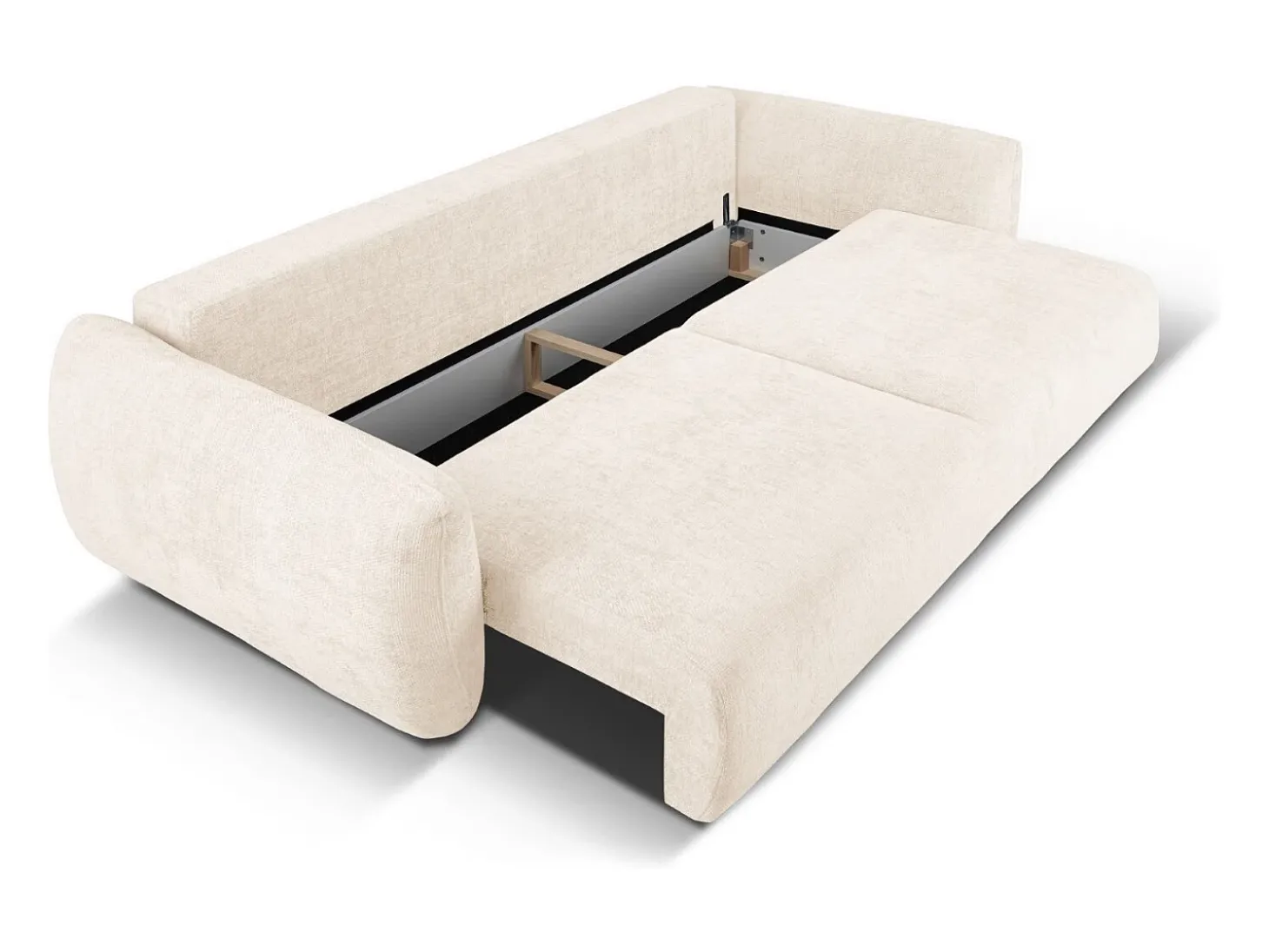 Cosmopolitan Design - Sofá-cama com compartimento de arrumação "Matera" 3 lugares em tecido chenille bege claro - 240x108x86cm