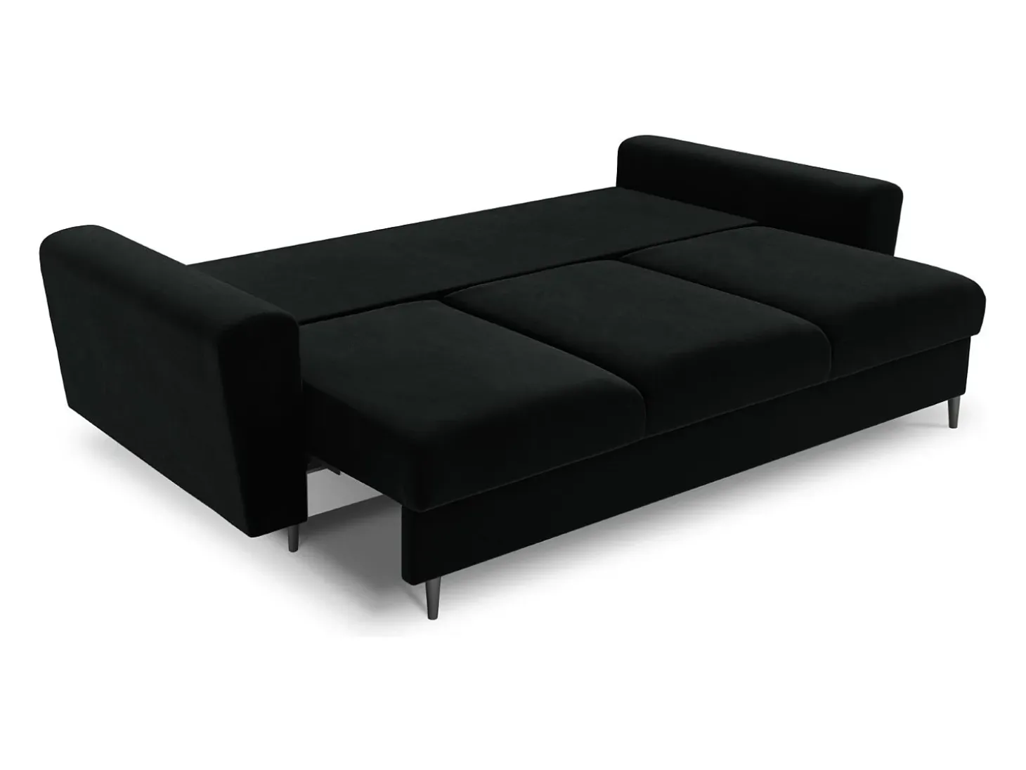 Cosmopolitan Design - Sofá-cama com compartimento de arrumação "Kyoto" 3 lugares em veludo preto - 235x100x88cm