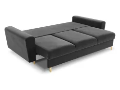Cosmopolitan Design - Sofá-cama com compartimento de arrumação "Kyoto" 3 lugares em veludo cinza claro - 235x100x88cm
