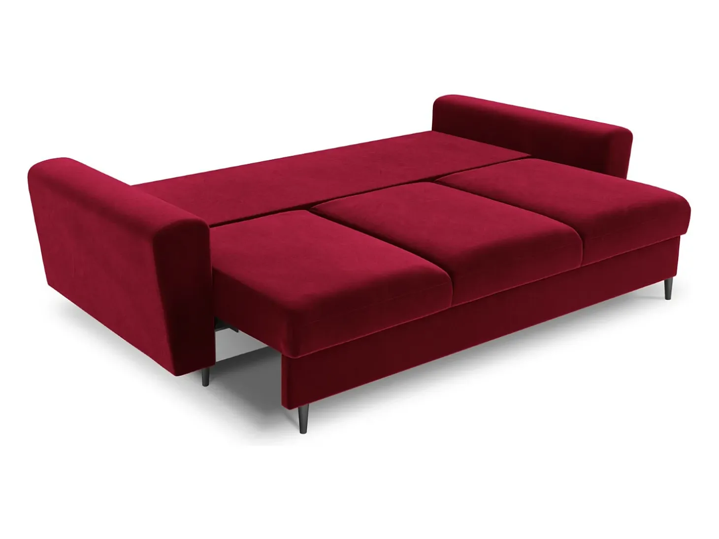 Cosmopolitan Design - Sofá-cama com compartimento de arrumação "Kyoto" 3 lugares em veludo vermelho - 235x100x88cm