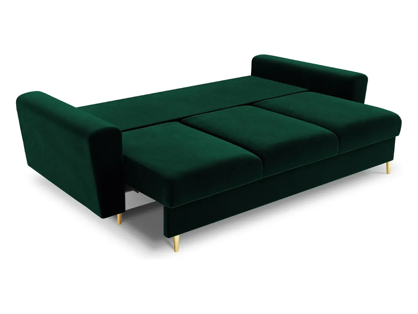 Cosmopolitan Design - Sofá-cama com compartimento de arrumação "Kyoto" 3 lugares em veludo verde garrafa - 235x100x88cm