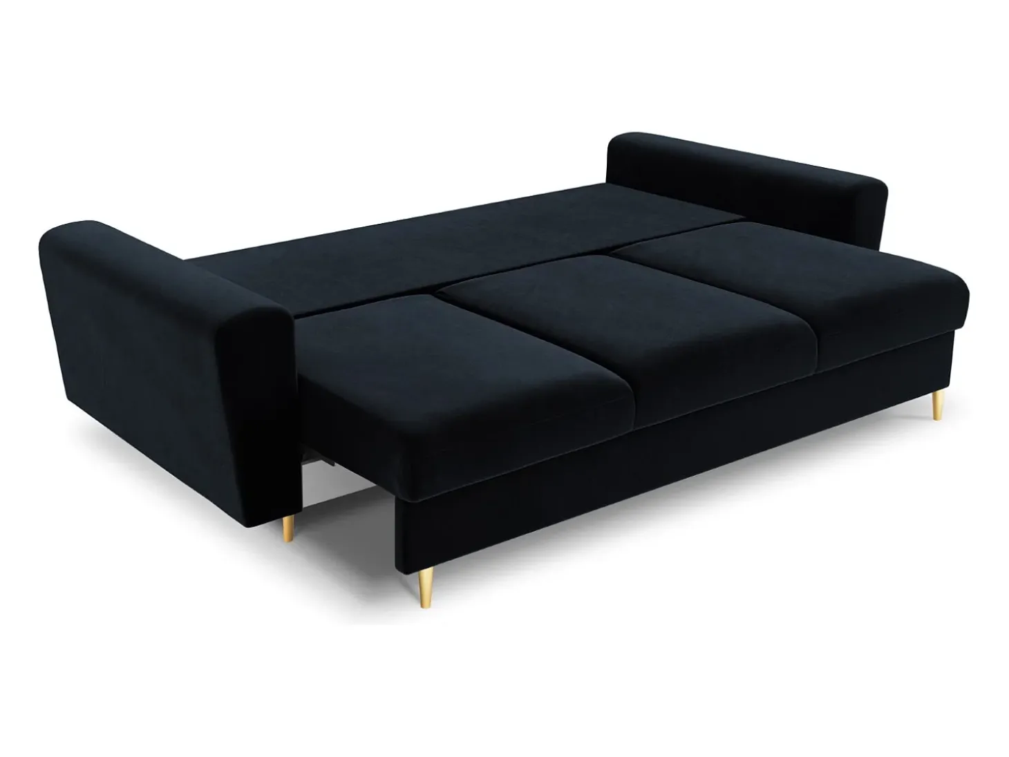 Cosmopolitan Design - Sofá-cama com compartimento de arrumação "Kyoto" 3 lugares em veludo azul escuro - 235x100x88cm