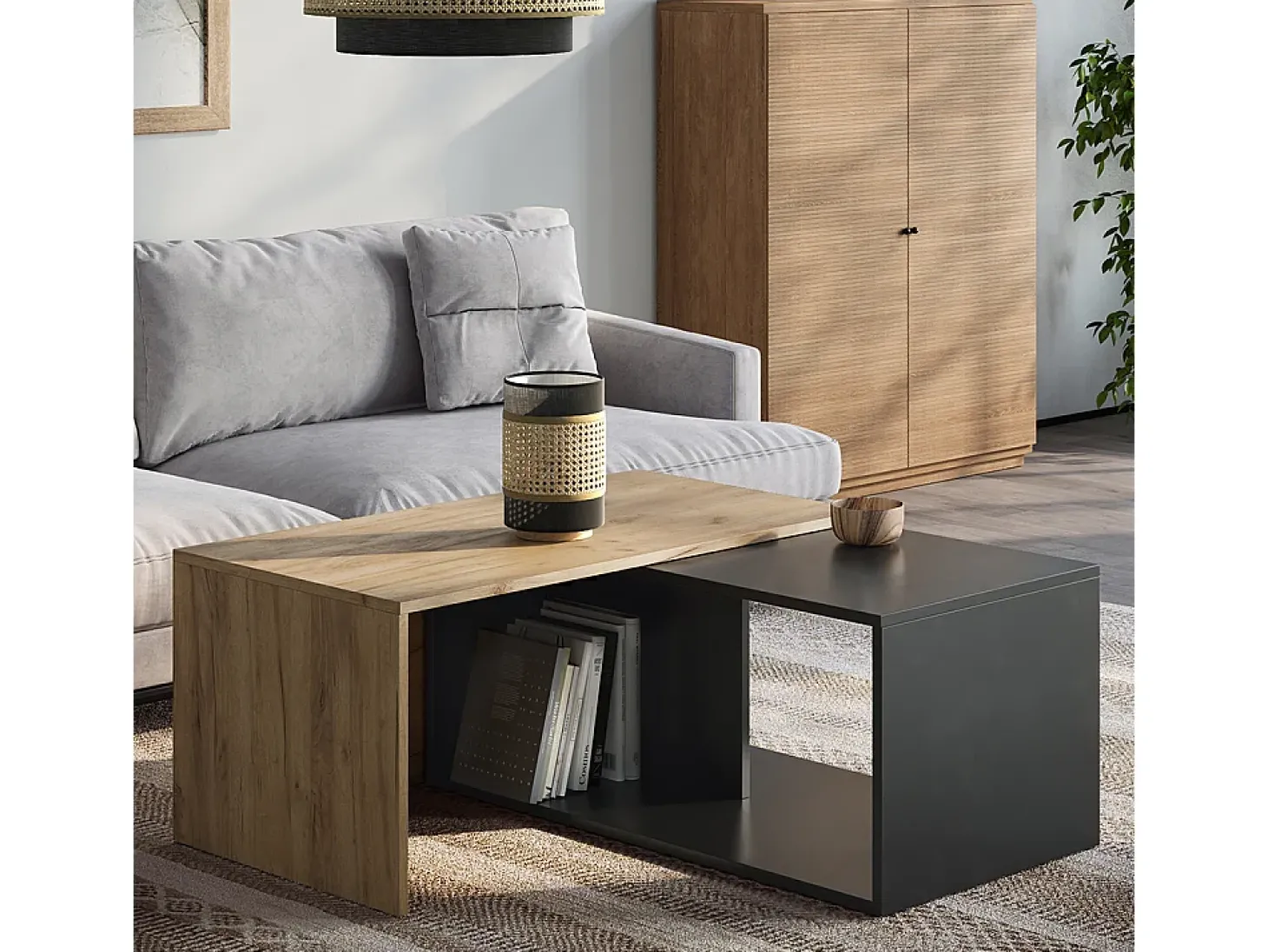 Couchtisch carvalho antracite/goldkraft 90x48x40 paul