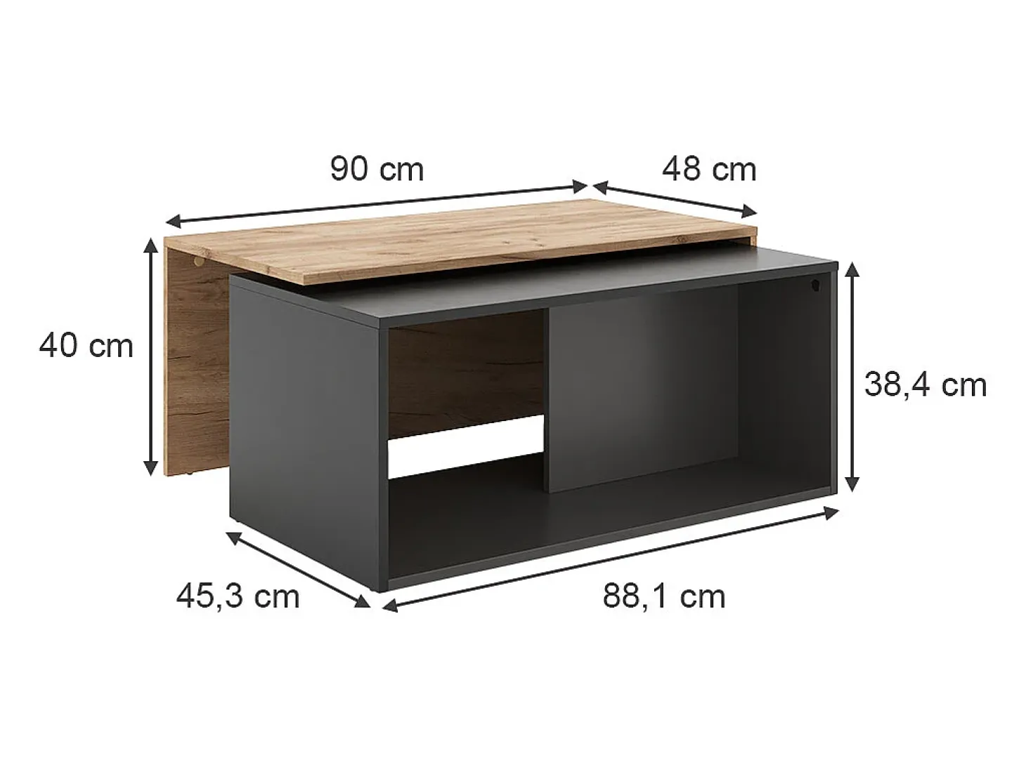 Couchtisch carvalho antracite/goldkraft 90x48x40 paul