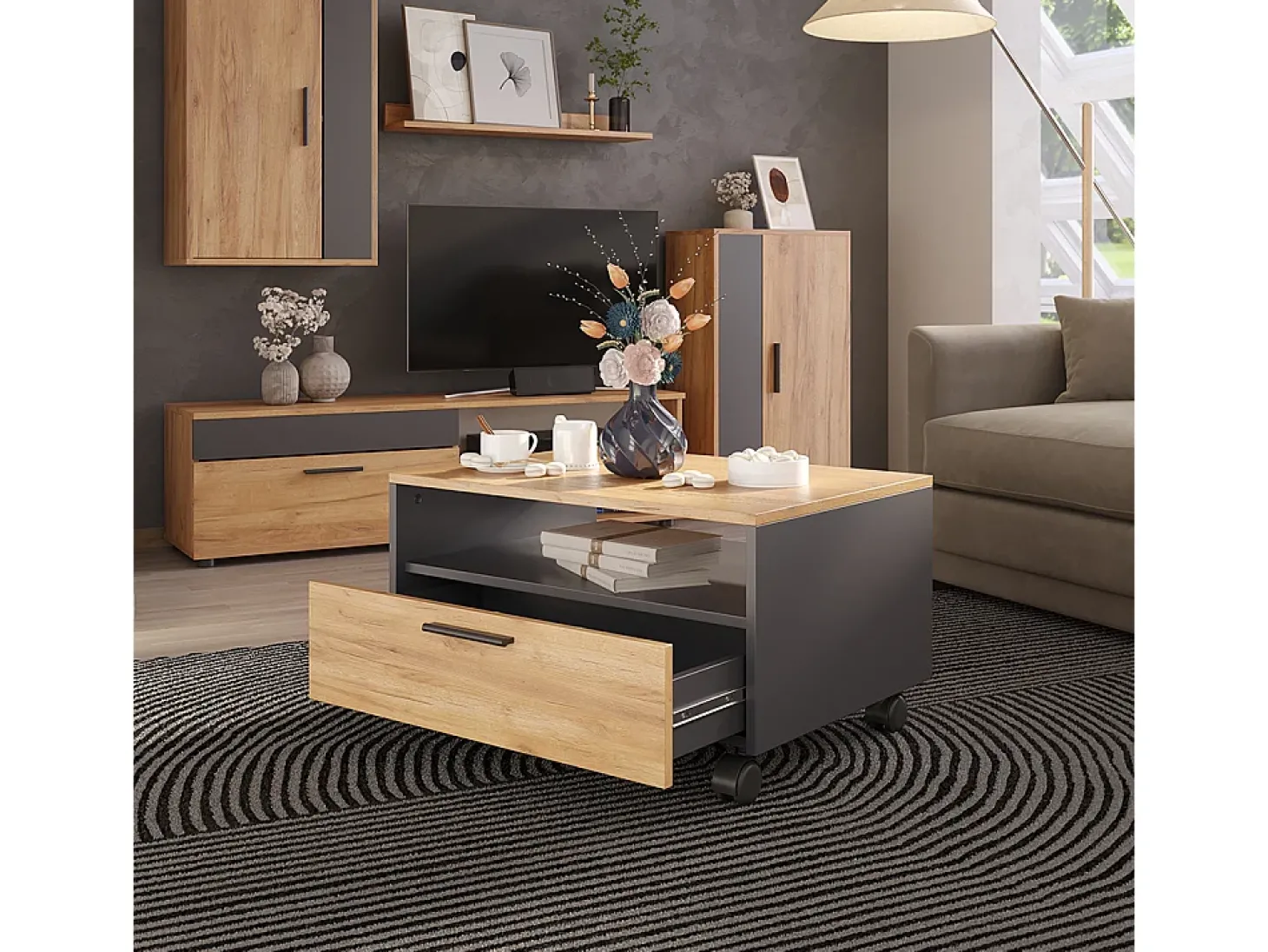 Couchtisch carvalho antracite/goldkraft 70x52.4x40 bibo