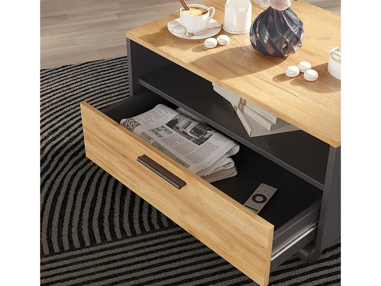 Couchtisch carvalho antracite/goldkraft 70x52.4x40 bibo