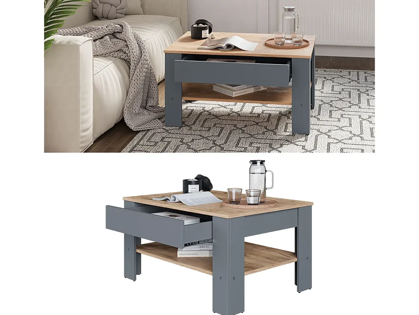 Couchtisch carvalho antracite/goldkraft 92.2x65x48 milan