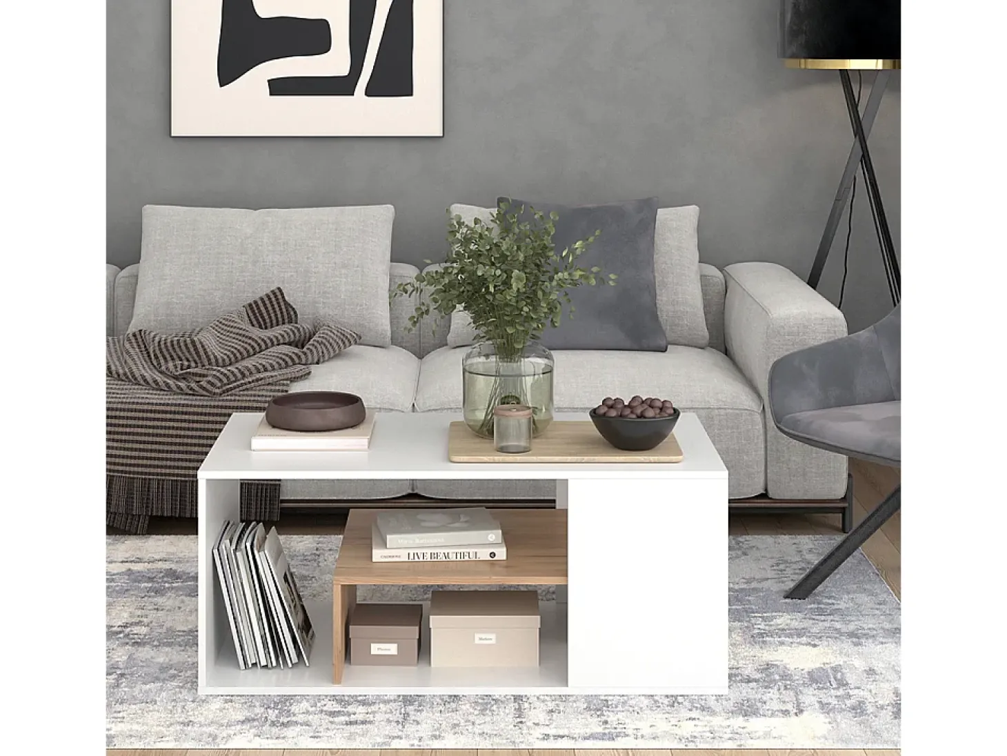 Couchtisch carvalho branco/dourado 110x59x47 edgar