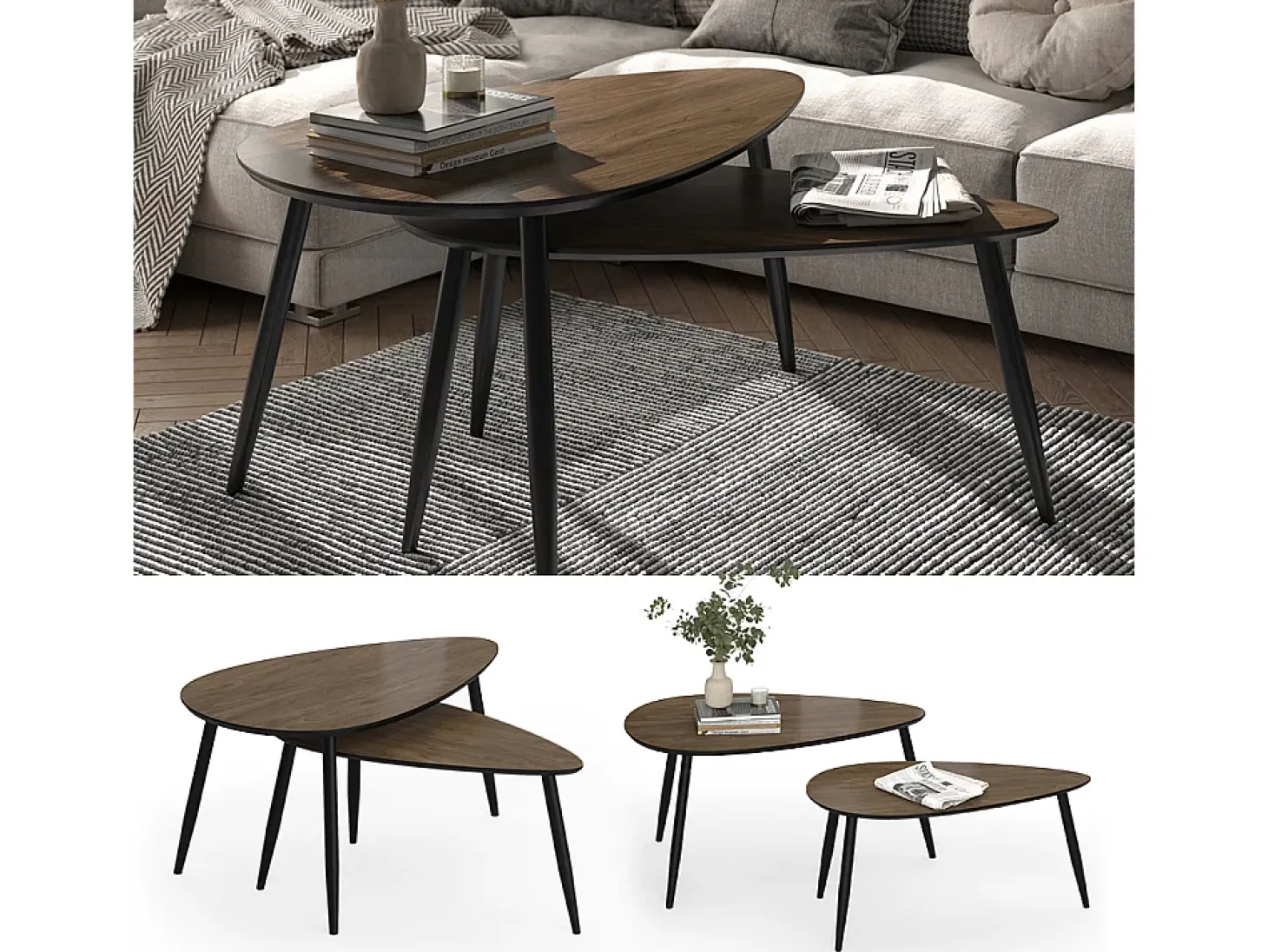 Couchtisch-Set nogueira/preto 98x60x48 veyo
