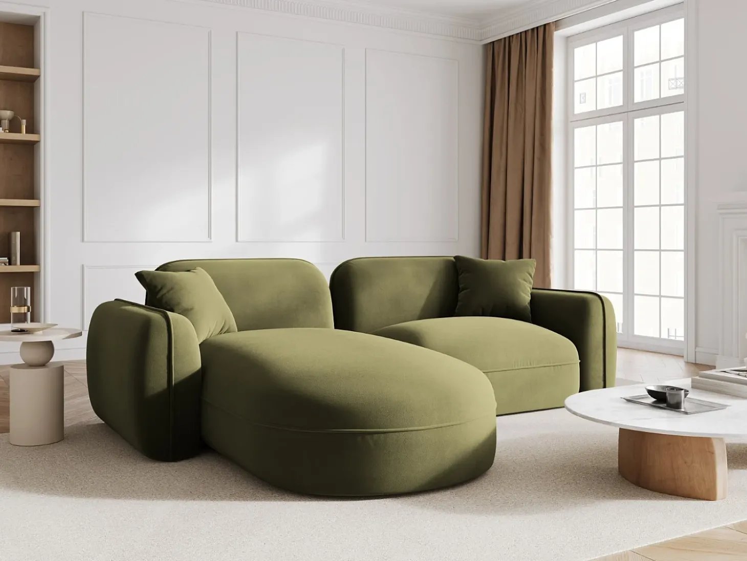 CXL by Christian Lacroix - Sofá modular de canto esquerdo "Lucien" 3 lugares em veludo verde claro - 230x165x70cm