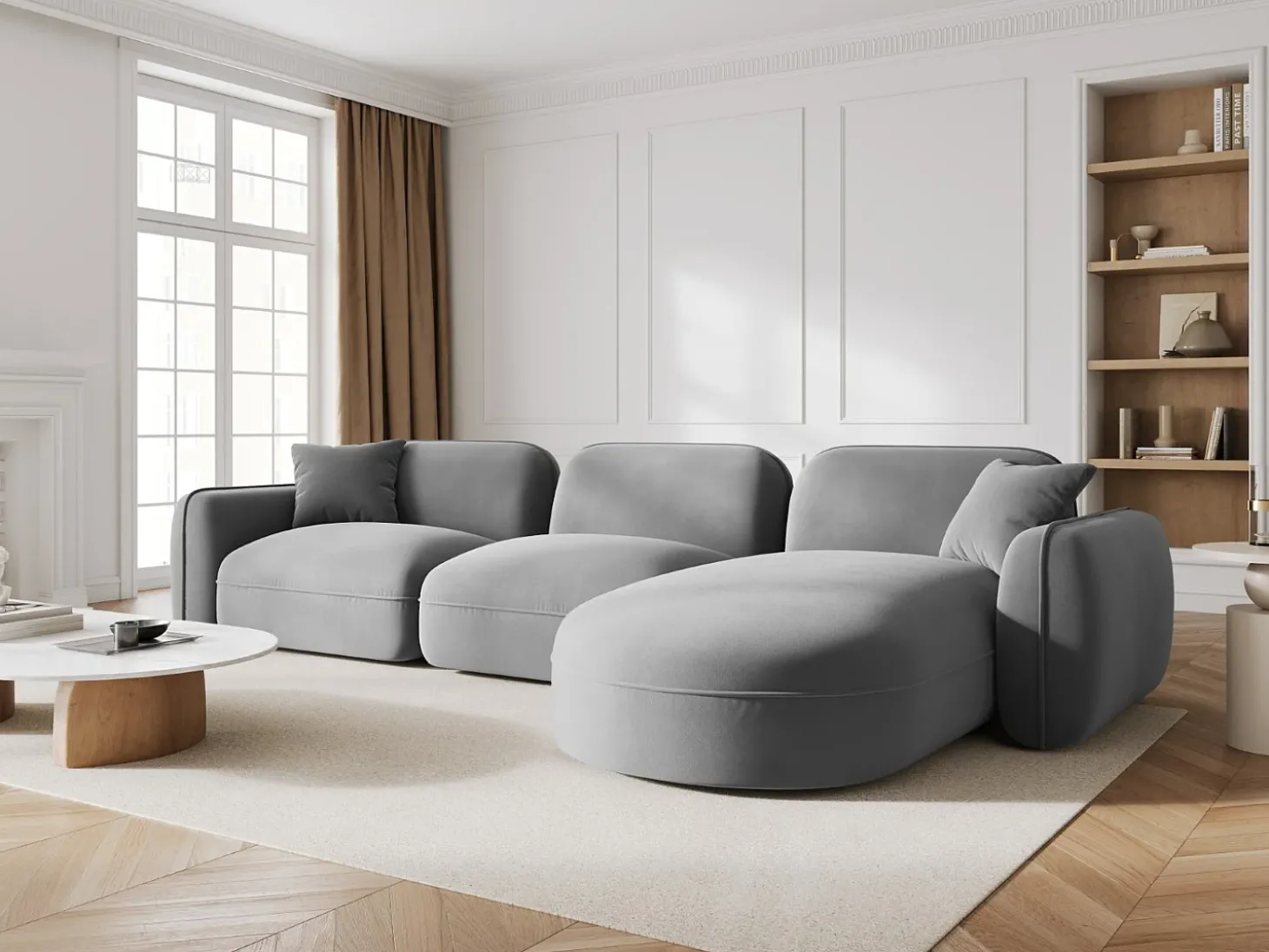 CXL by Christian Lacroix - Sofá modular de canto direito "Lucien" 4 lugares em veludo cinza claro - 320x165x70cm