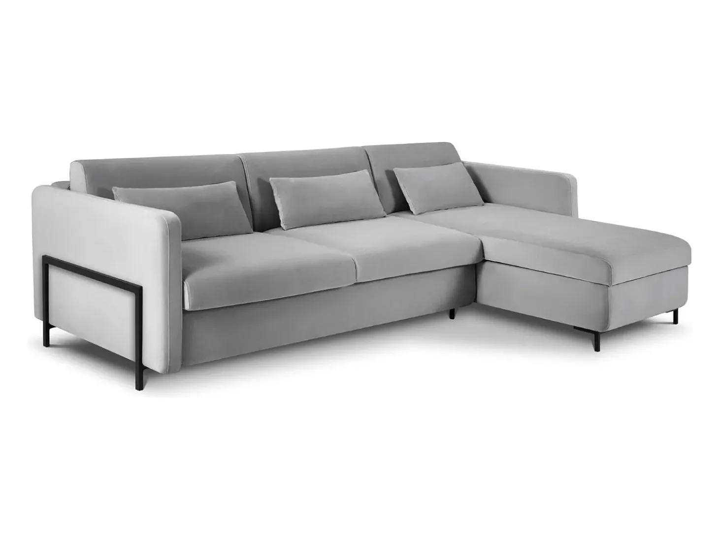 CXL by Christian Lacroix - Sofá-cama de canto direito "Yanis" 5 lugares em veludo cinza - 280x170x80cm