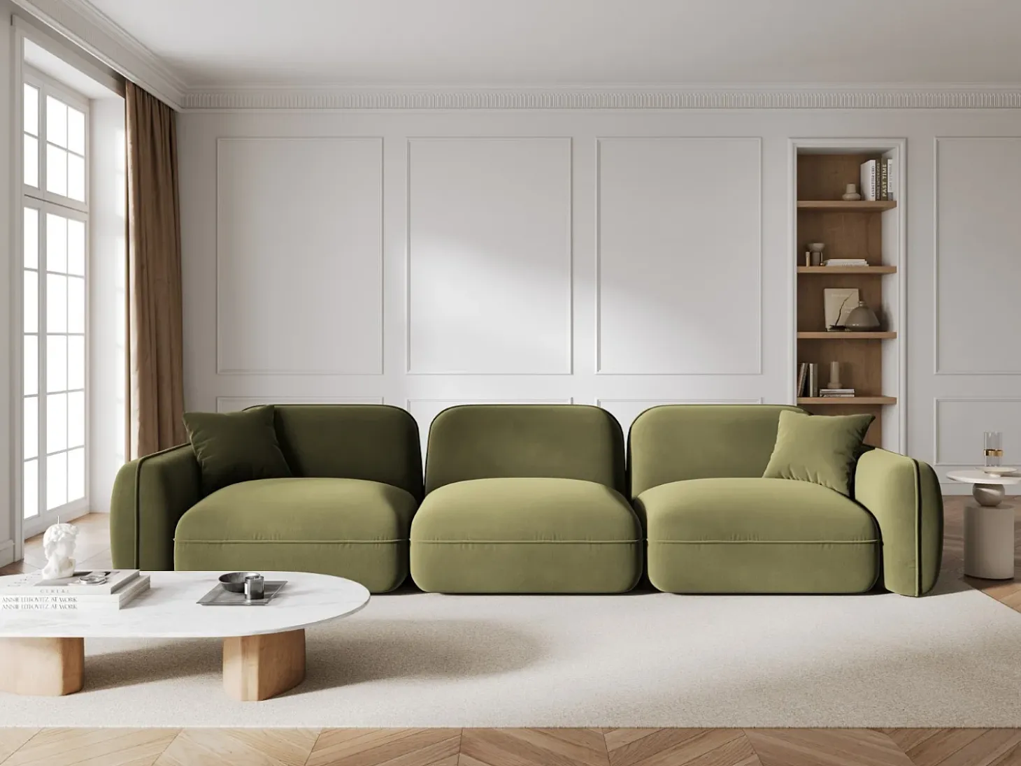 CXL by Christian Lacroix - Sofá modular "Lucien" 4 lugares em veludo verde claro - 320x90x70cm