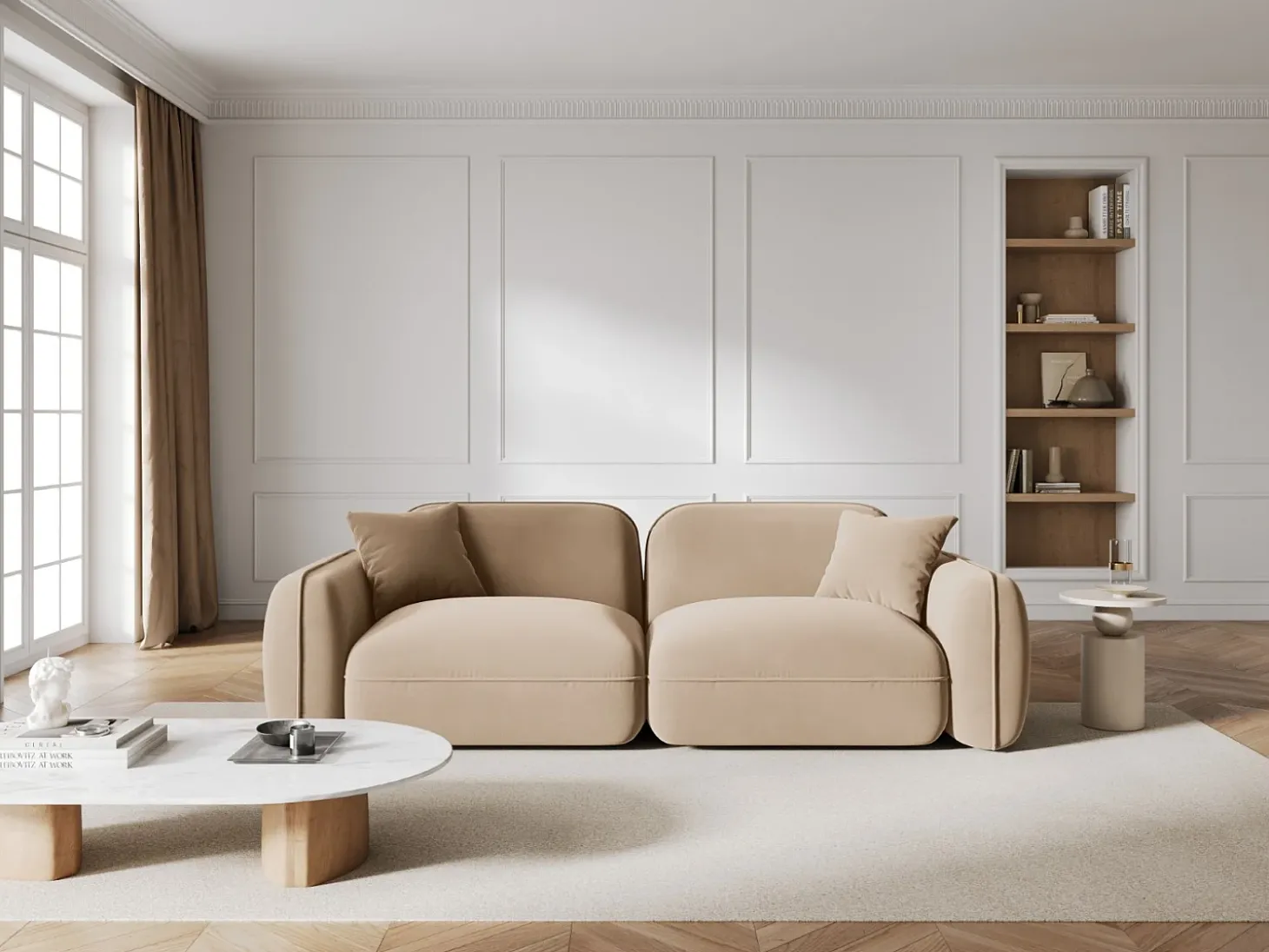 CXL by Christian Lacroix - Sofá modular "Lucien" 3 lugares em veludo areia - 230x90x70cm