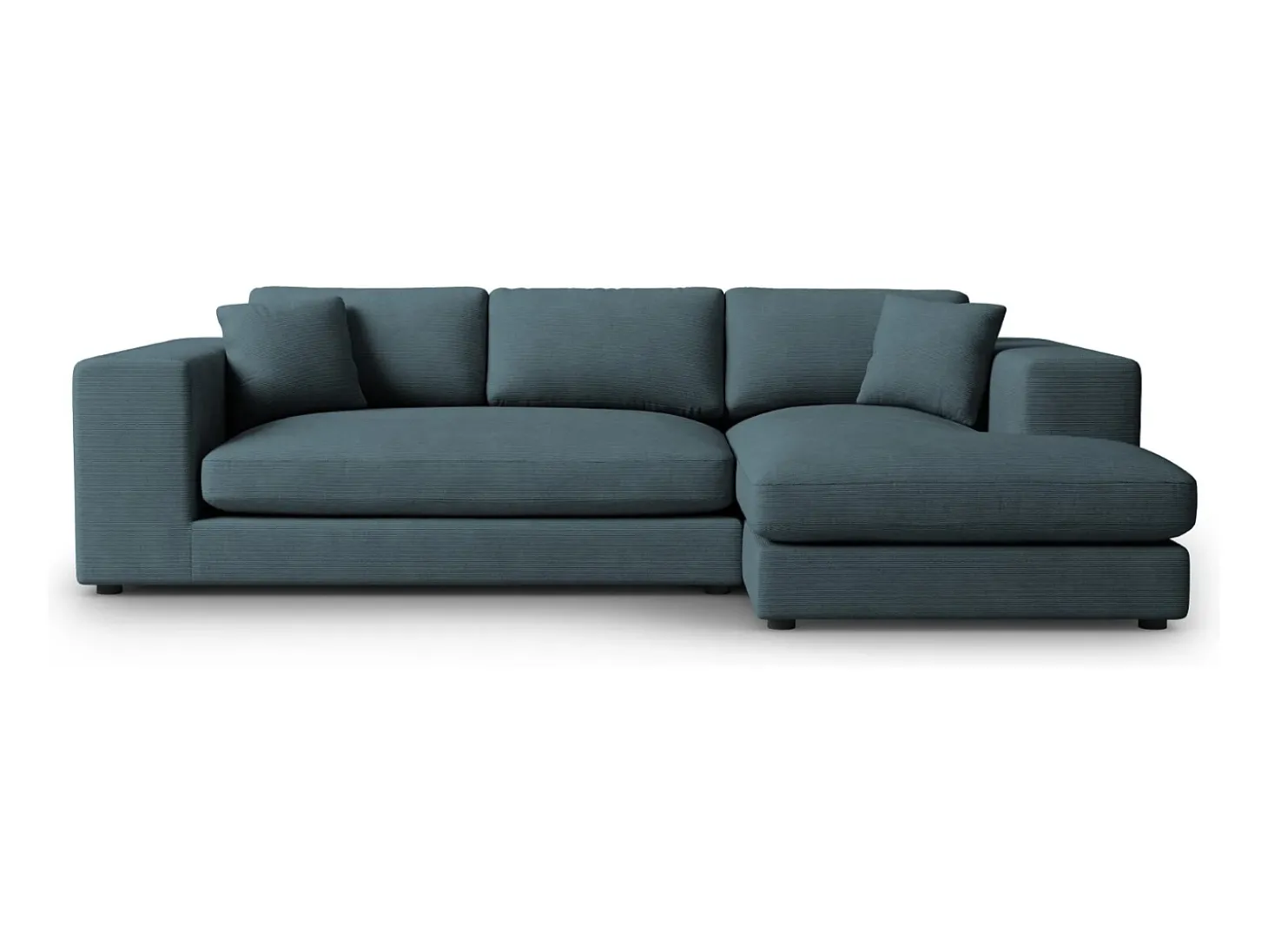 CXL by Christian Lacroix - Sofá de canto direito "Tendance" 5 lugares em veludo cotelê azul - 282x174x72cm