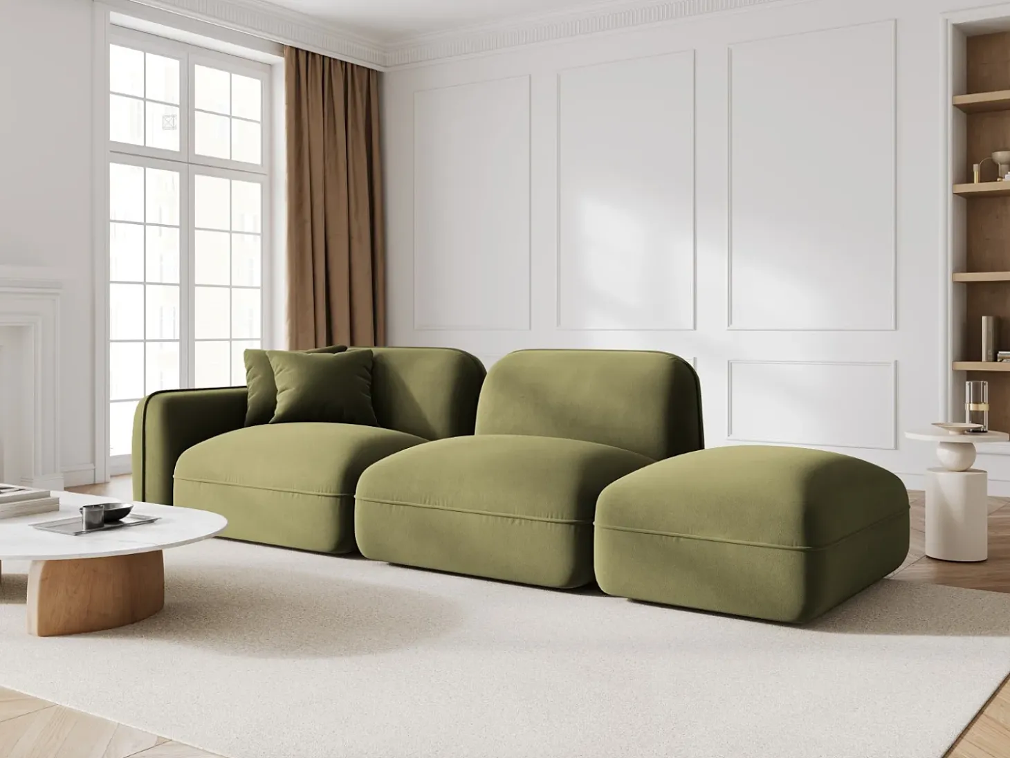 CXL by Christian Lacroix - Sofá modular direito "Lucien" 3 lugares em veludo verde claro - 295x90x70cm