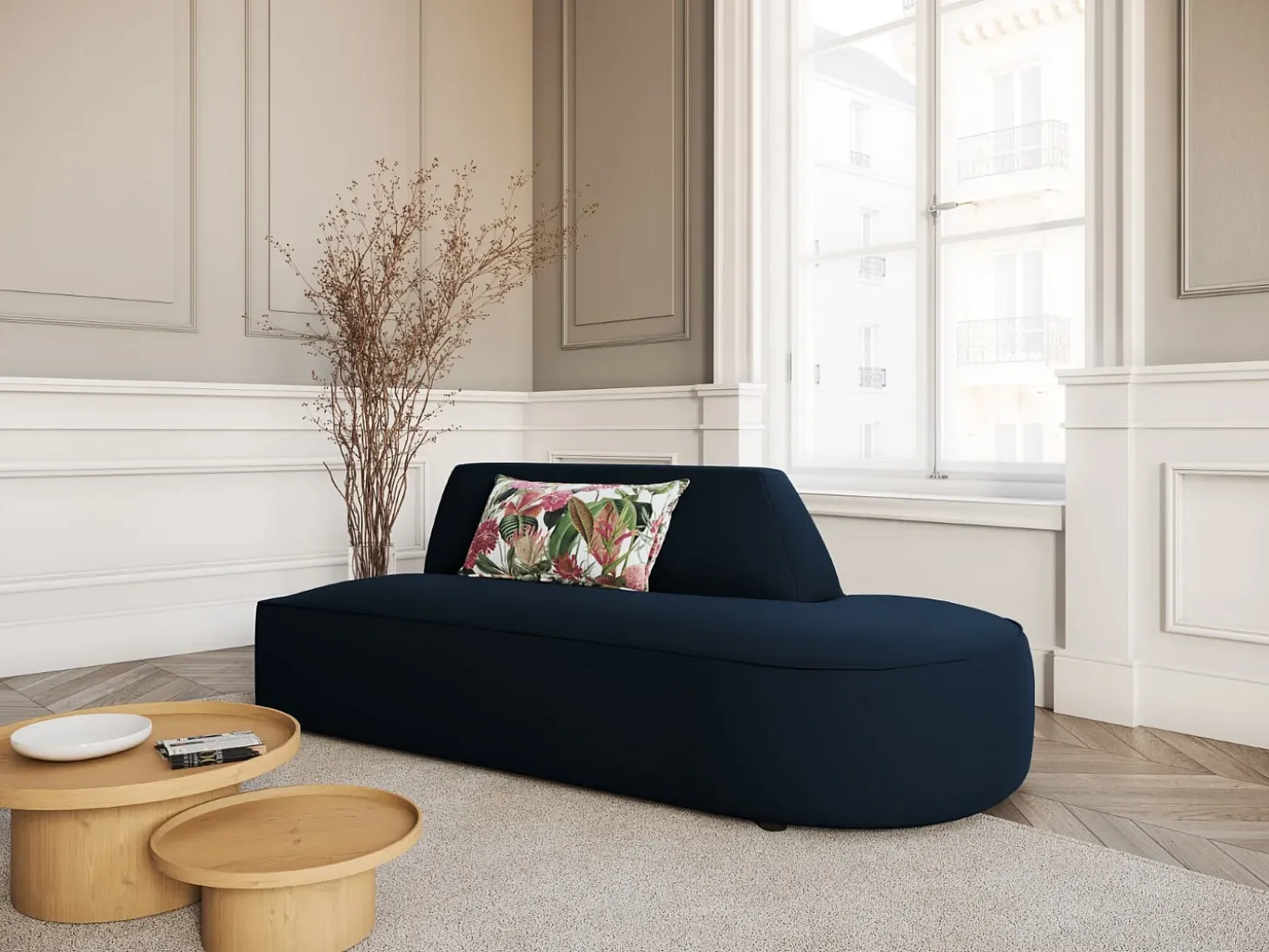 CXL by Christian Lacroix - Sofá modular direito "Charles" 2 lugares em veludo azul escuro - 181x93x69cm
