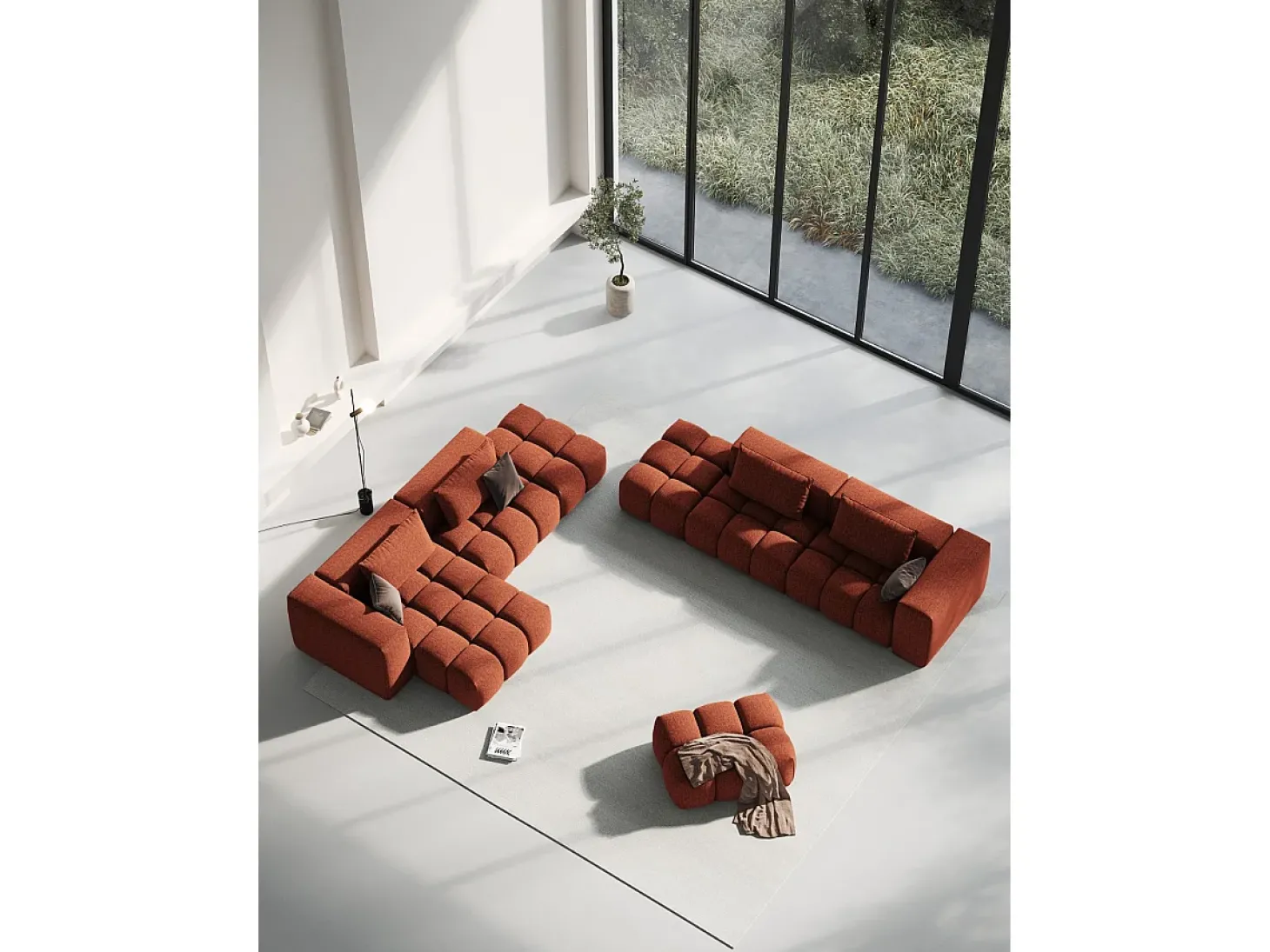 CXL by Christian Lacroix - Sofá modular virado para a esquerda "Lorella" 3 lugares em tecido estrutural coral - 265x85x70cm