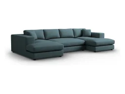 CXL by Christian Lacroix - Sofá panorâmico "Tendance" 5 lugares em veludo cotelê azul - 344x170x72cm