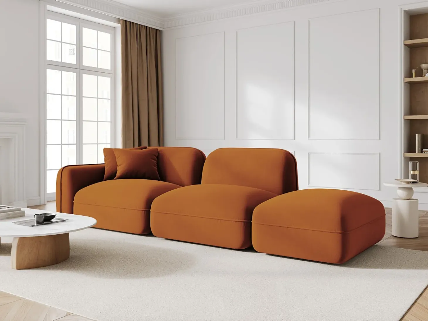 CXL by Christian Lacroix - Sofá modular direito "Lucien" 3 lugares em veludo terracota - 295x90x70cm