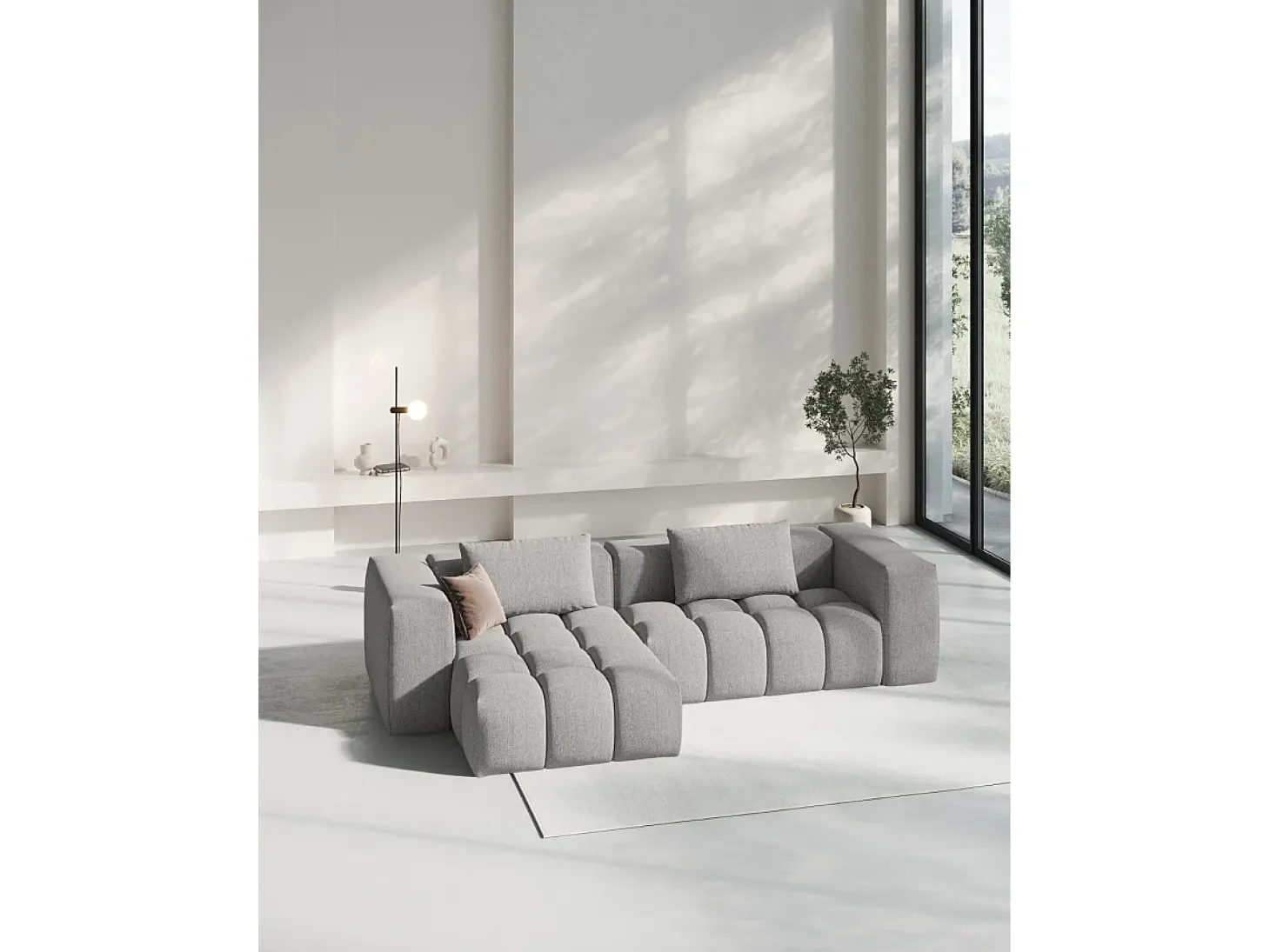 CXL by Christian Lacroix - Sofá modular de canto esquerdo "Lorella" 3 lugares em tecido estrutural bege escuro - 260x145x70cm