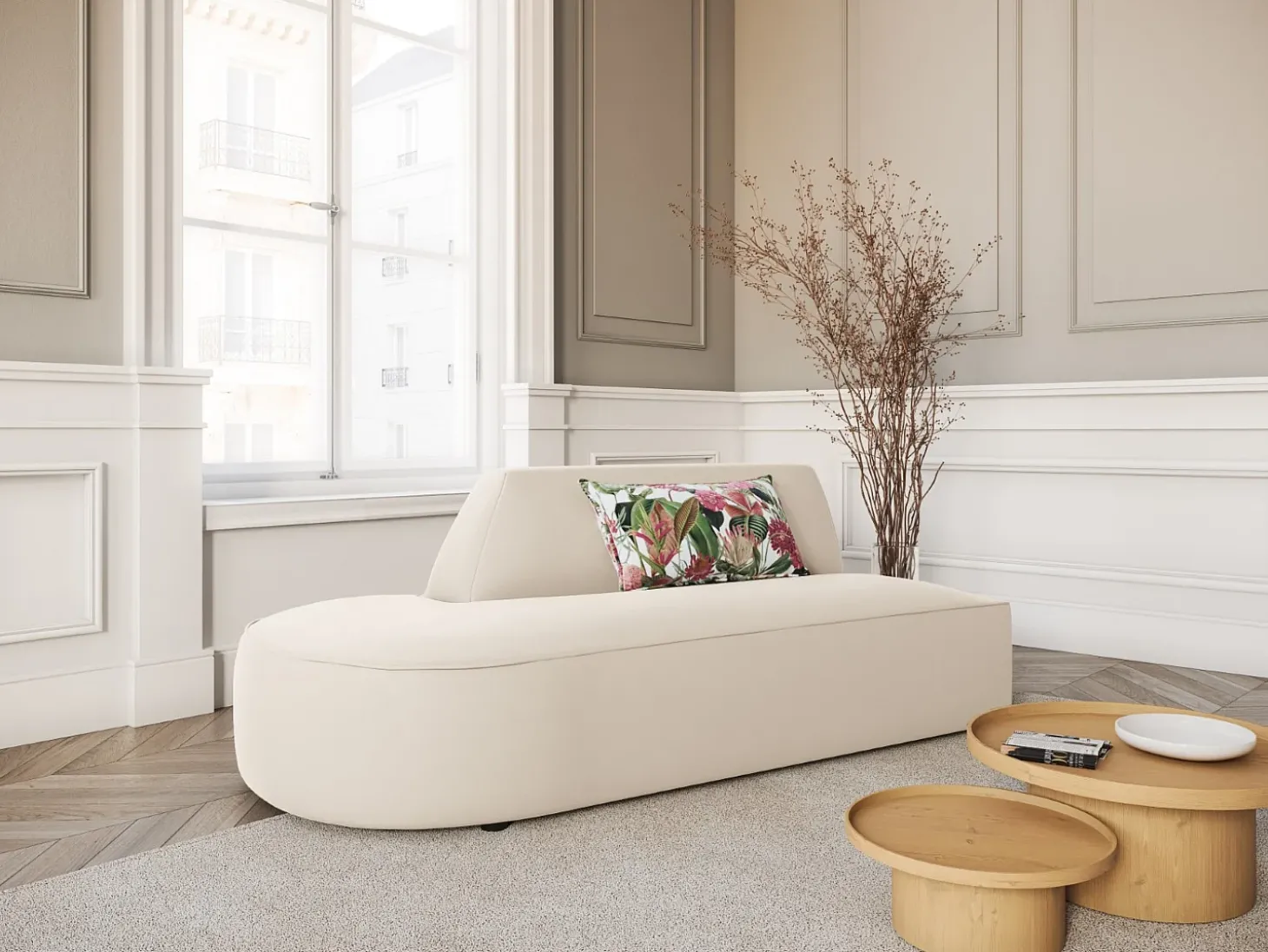 CXL by Christian Lacroix - Sofá modular virado para a esquerda "Charles" 2 lugares em veludo bege - 181x93x69cm