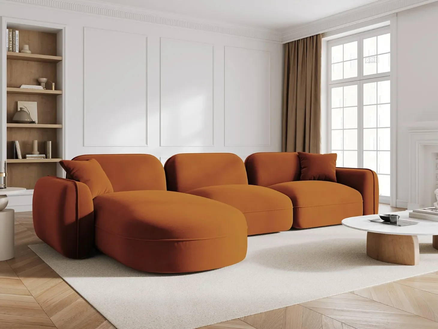 CXL by Christian Lacroix - Sofá modular de canto esquerdo "Lucien" 4 lugares em veludo terracota - 320x165x70cm