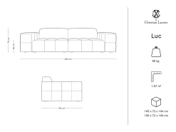 CXL by Christian Lacroix - Sofá "Luc" 3 lugares em veludo bege escuro - 204x102x70cm