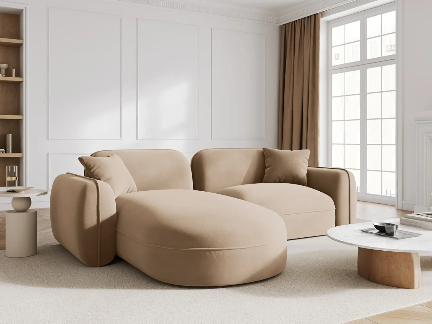 CXL by Christian Lacroix - Sofá modular de canto esquerdo "Lucien" 3 lugares em veludo areia - 230x165x70cm