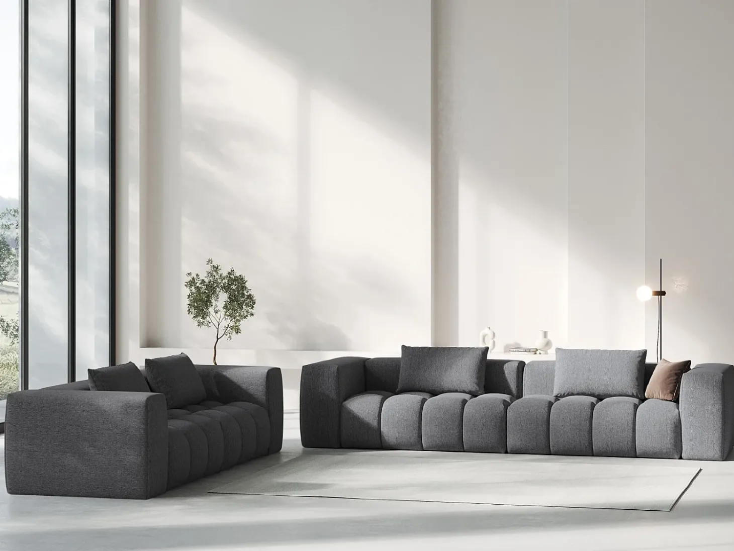CXL by Christian Lacroix - Sofá modular "Lorella" 5 lugares em tecido estrutural cinza - 290x85x70cm