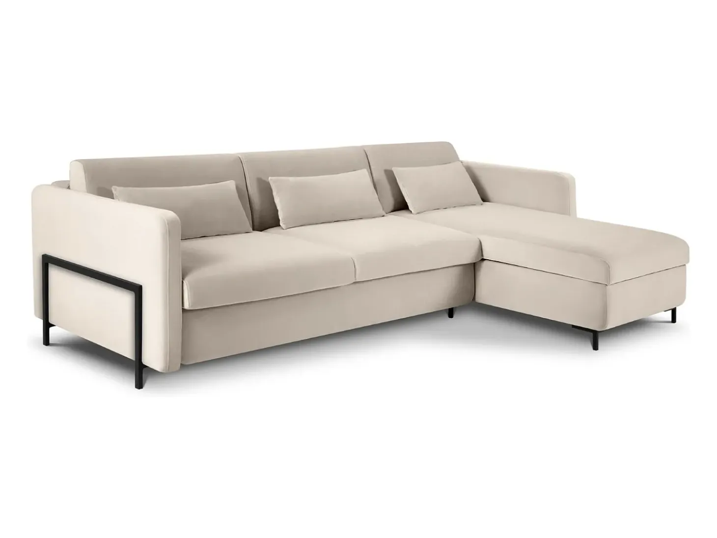 CXL by Christian Lacroix - Sofá-cama de canto direito "Yanis" 5 lugares em veludo bege - 280x170x80cm