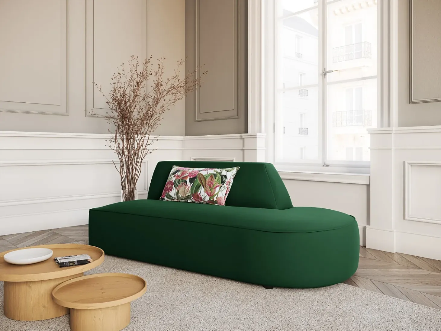 CXL by Christian Lacroix - Sofá modular direito "Charles" 2 lugares em veludo verde - 181x93x69cm