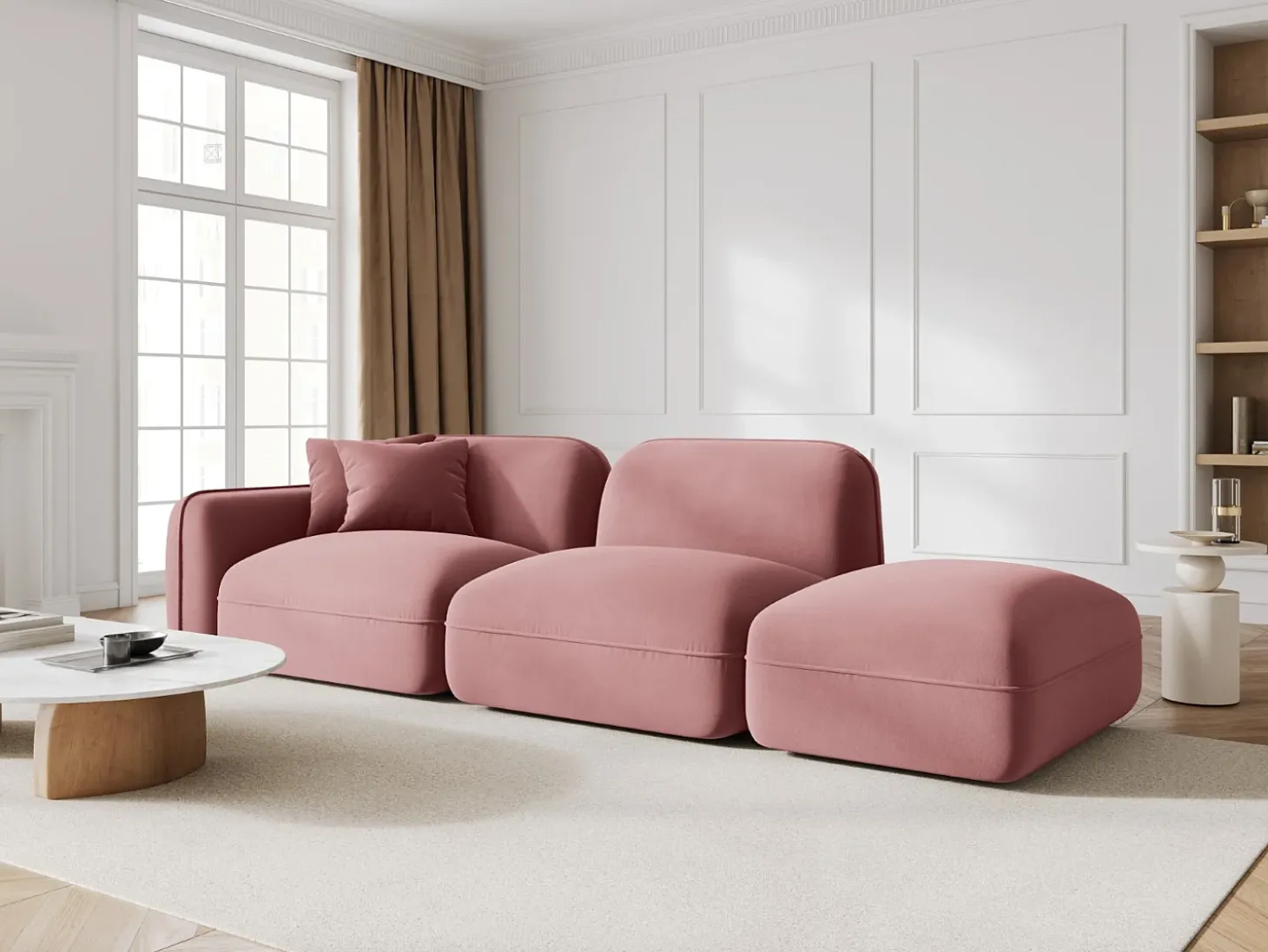 CXL by Christian Lacroix - Sofá modular direito "Lucien" 3 lugares em veludo salmão - 295x90x70cm