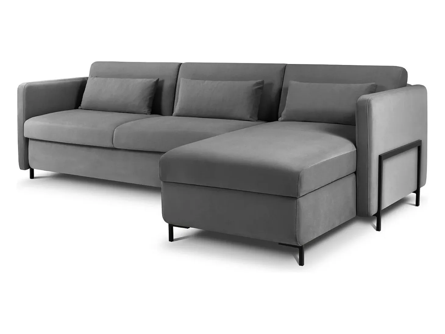 CXL by Christian Lacroix - Sofá-cama de canto direito "Yanis" 4 lugares em veludo cinza escuro - 260x170x80cm