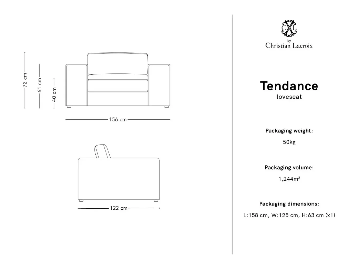CXL by Christian Lacroix - Sofá "Tendance" 1,5 lugares em veludo cotelê cinza claro - 156x122x72cm