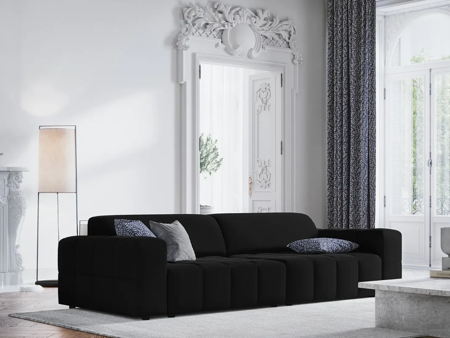 CXL by Christian Lacroix - Sofá "Luc" 4 lugares em veludo preto - 244x102x70cm