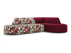 CXL by Christian Lacroix - Sofá de canto direito "Charles" 4 lugares em veludo padrão de rosas de jardim, vermelho - 273x180x69cm