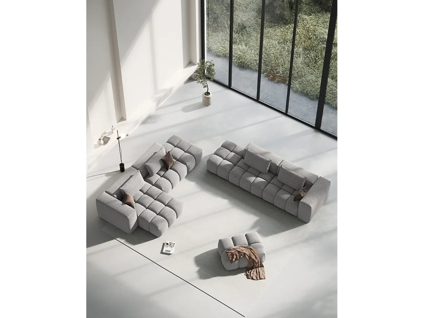 CXL by Christian Lacroix - Sofá modular virado para a esquerda "Lorella" 3 lugares em tecido estrutural bege escuro - 265x85x70cm