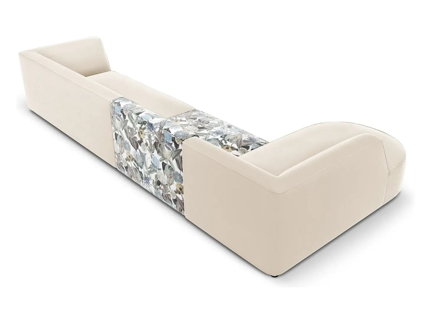 CXL by Christian Lacroix - Sofá de canto esquerdo "Charles" 5 lugares em veludo padrão de jardim azul claro, bege - 366x180x69cm