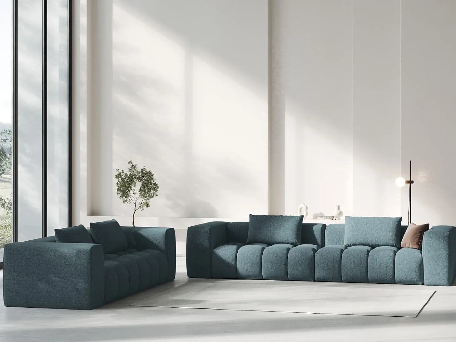 CXL by Christian Lacroix - Sofá modular "Lorella" 3 lugares em tecido estrutural azul claro - 230x85x70cm