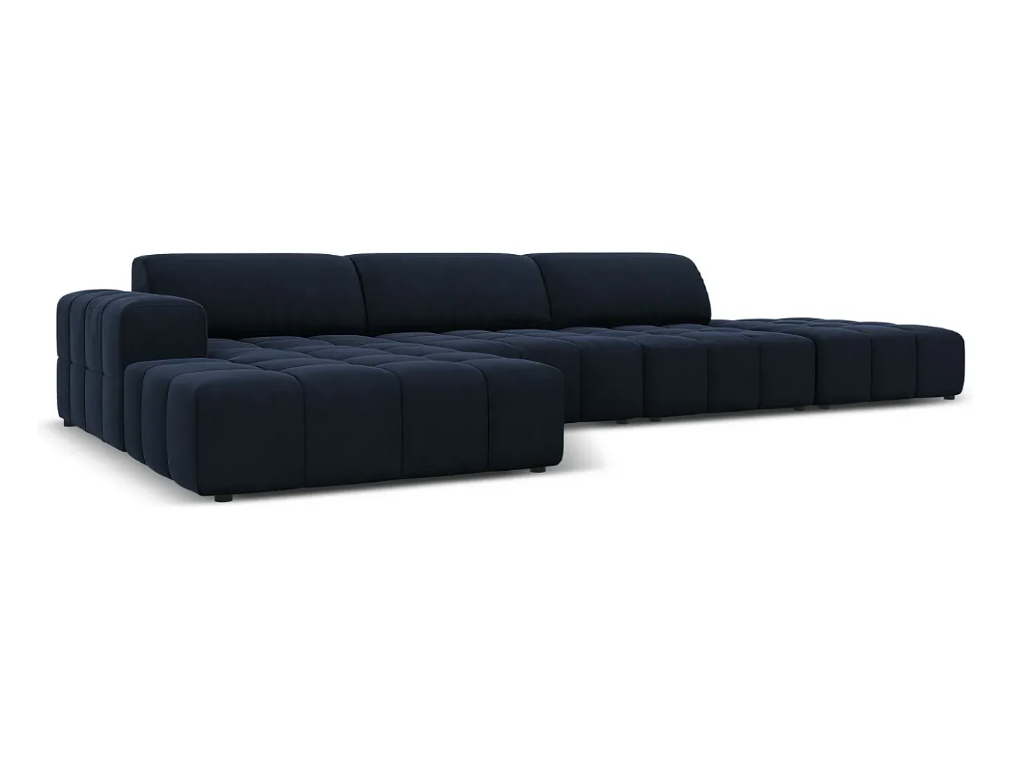 CXL by Christian Lacroix - Sofá de canto esquerdo "Luc" 5 lugares em veludo azul escuro - 341x166x70cm
