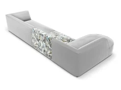 CXL by Christian Lacroix - Sofá de canto esquerdo "Charles" 5 lugares em veludo padrão jardim: azul-claro, cinzento-claro - 366x180x69cm