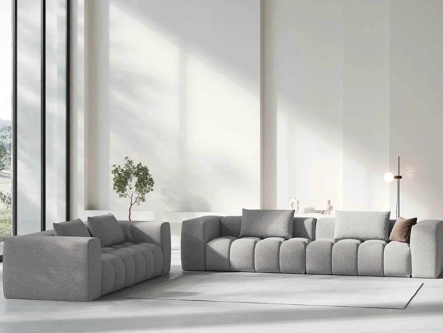 CXL by Christian Lacroix - Sofá modular "Lorella" 3 lugares em tecido estrutural bege escuro - 230x85x70cm