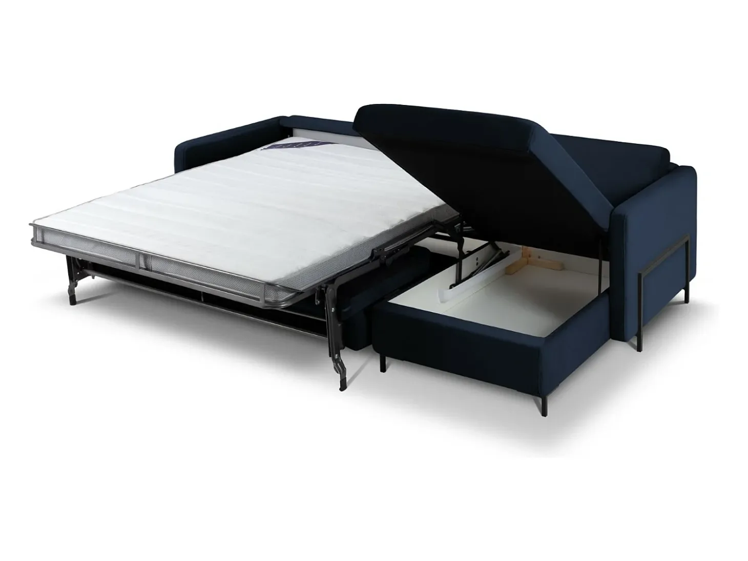 CXL by Christian Lacroix - Sofá-cama de canto direito "Yanis" 5 lugares em veludo azul real - 280x170x80cm