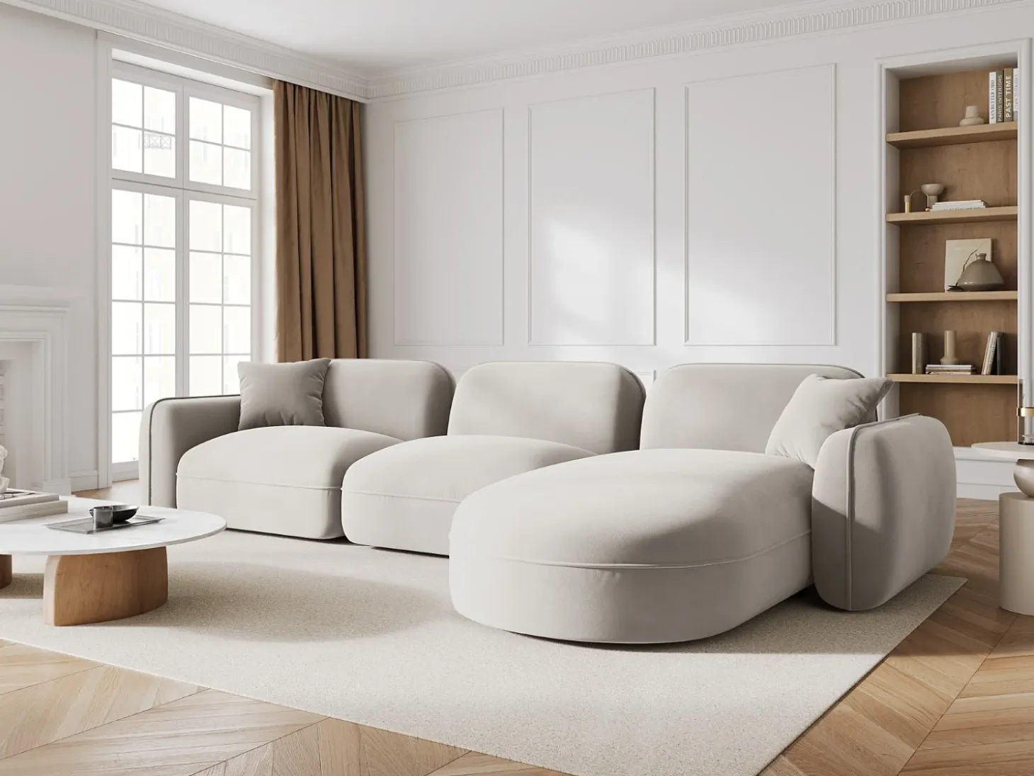 CXL by Christian Lacroix - Sofá modular de canto direito "Lucien" 4 lugares em veludo bege claro - 320x165x70cm