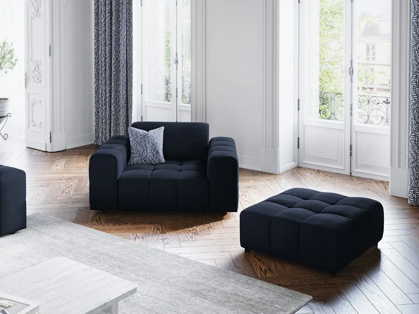 CXL by Christian Lacroix - Poltrona "Luc" em veludo azul escuro - 124x102x70cm