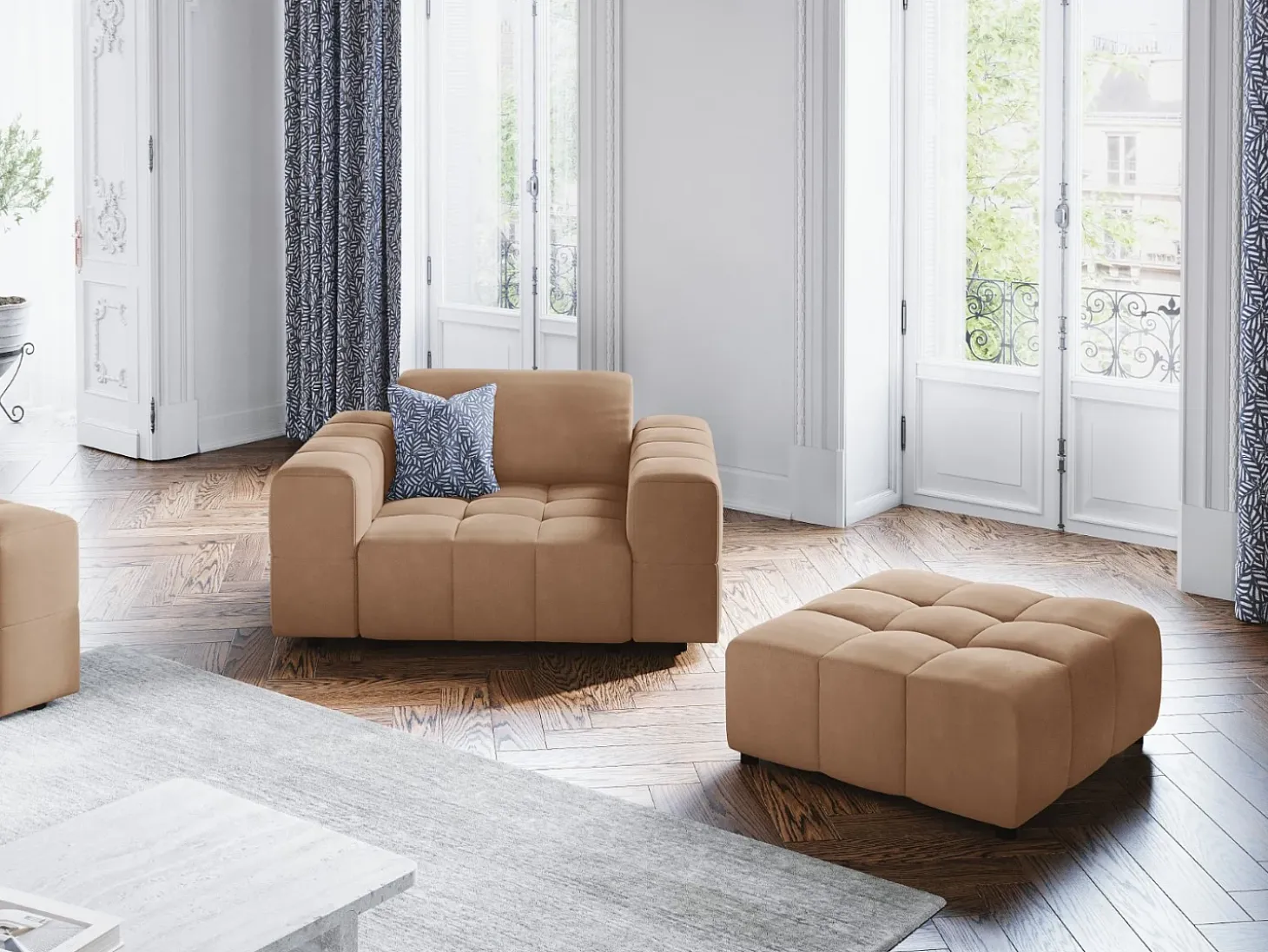 CXL by Christian Lacroix - Poltrona "Luc" em veludo bege escuro - 124x102x70cm