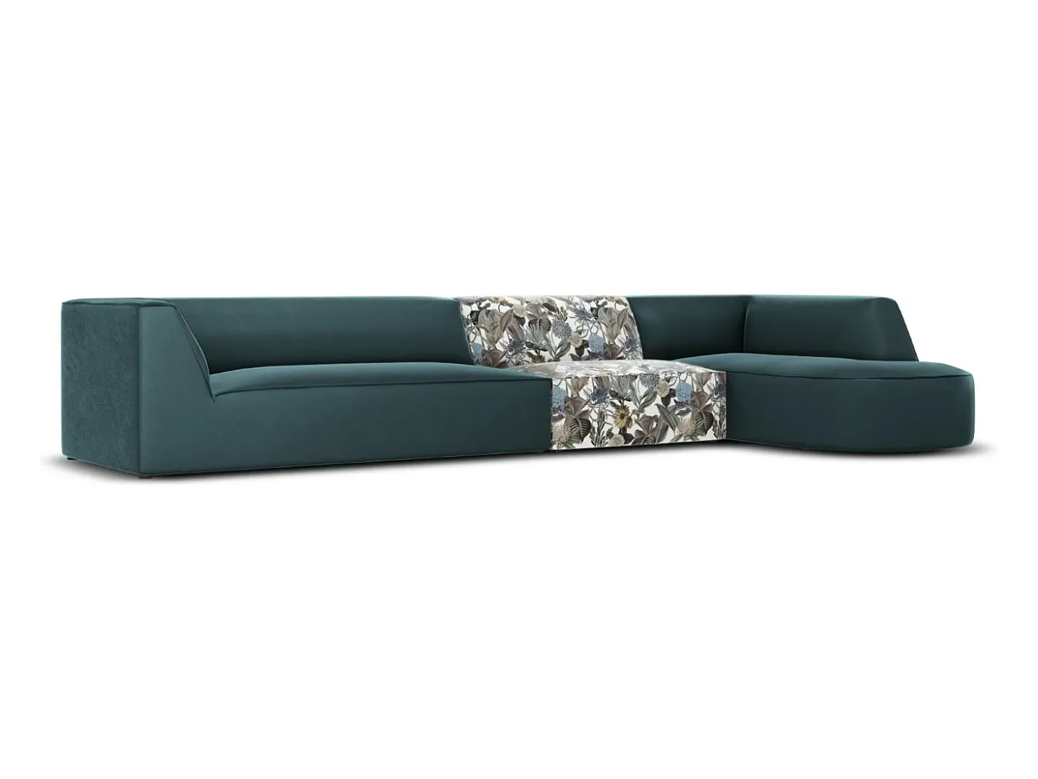 CXL by Christian Lacroix - Sofá de canto direito "Charles" 5 lugares em veludo azul claro padrão jardim, azul - 366x180x69cm