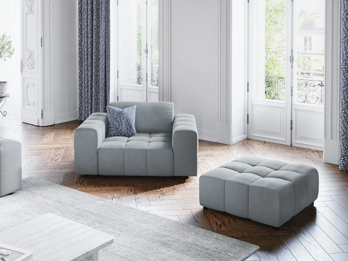 CXL by Christian Lacroix - Poltrona "Luc" em veludo azul claro - 124x102x70cm