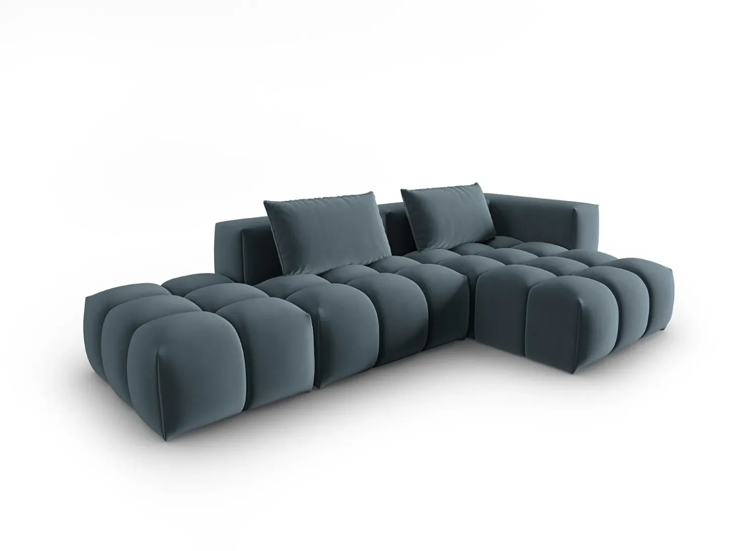 CXL by Christian Lacroix - Sofá modular de canto direito "Lorella" 4 lugares em veludo azul pastel - 265x145x70cm